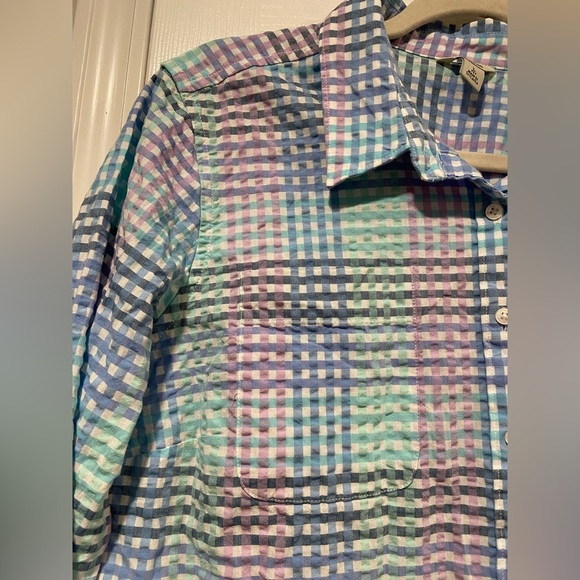 L.L. Bean Size LP Pastel Plaid Long Sleeve Button Down Seersucker Cotton Shirt - Picture 2 of 11